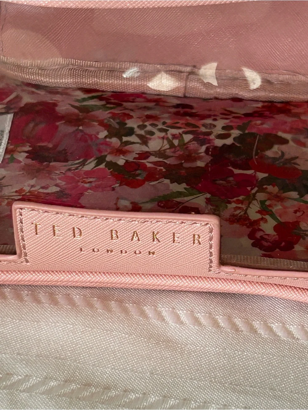 Ted Baker Cosmetic Bag Train Case Pink Clear Floral Travel Makeup Bag 4 Piece